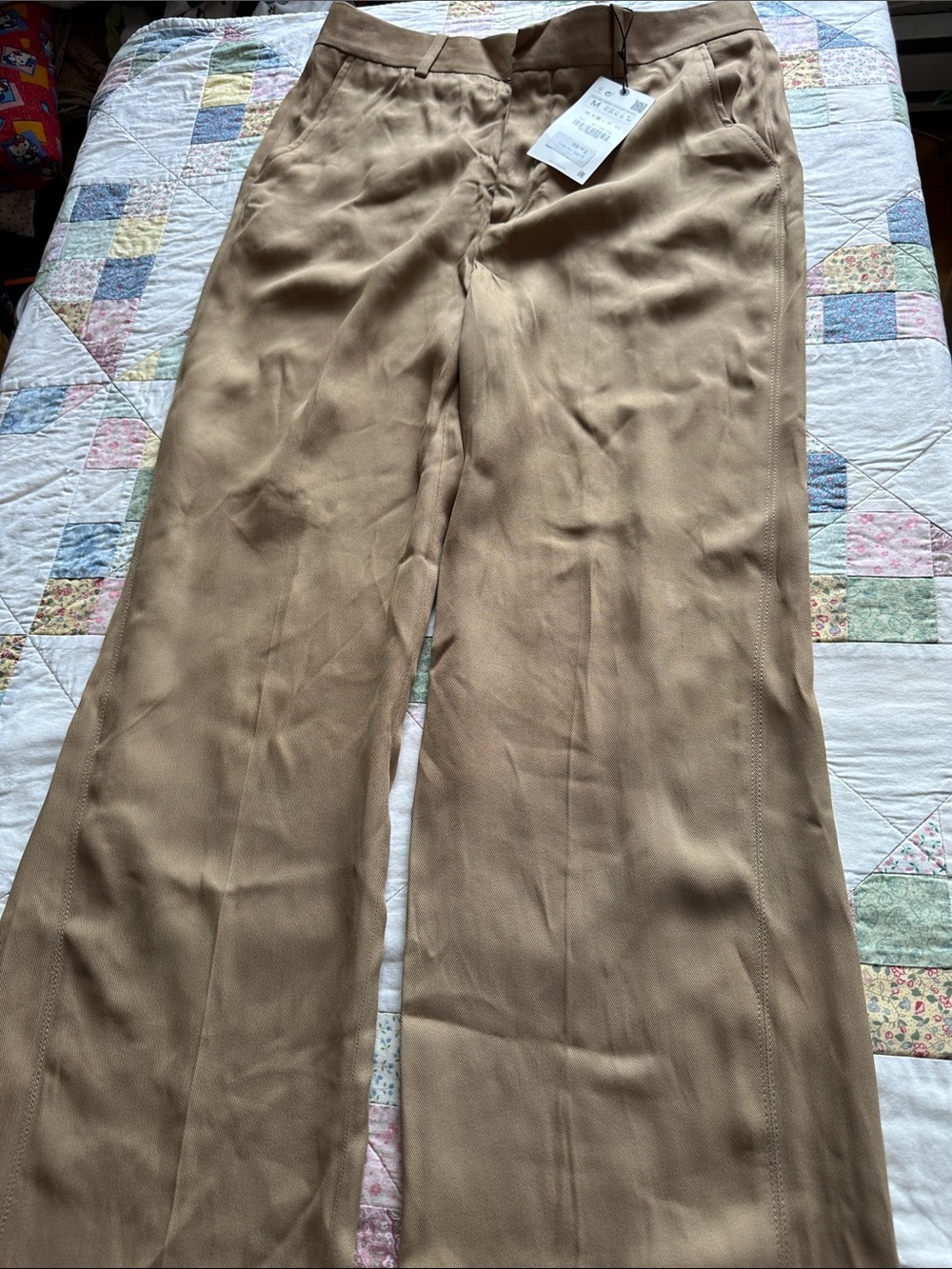 W—Zara Women's Khaki Wide-Leg Chinos - Tan